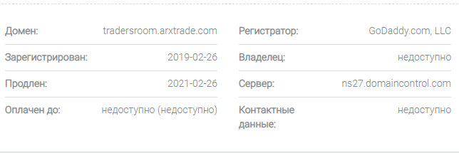 Информация о домене ARX trade