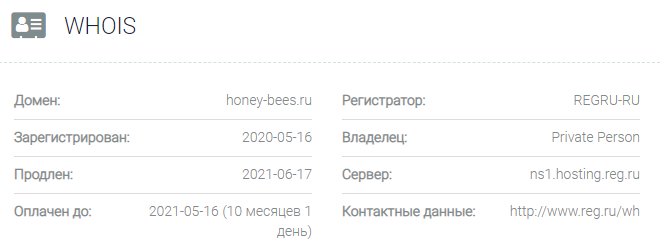 Информация о домене Honey Bees