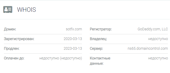 Информация о домене SotFX