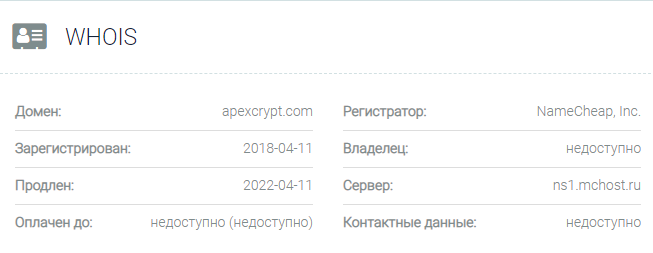 Информация о домене ApexCrypt