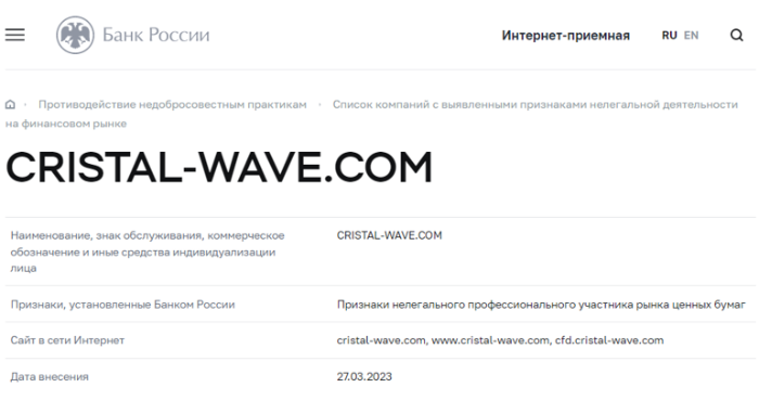 CRISTAL-WAVE лицензия