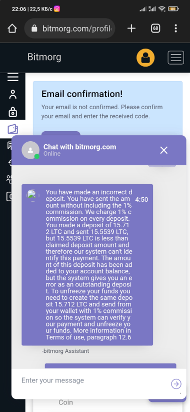 Bitmorg.com не выводят средства 