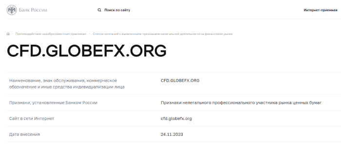 CFD.GLOBEFX.ORG лицензия 