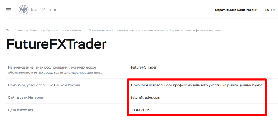 FutureFXTrader обман