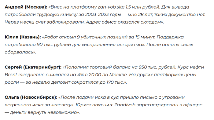 Zandivob отзывы