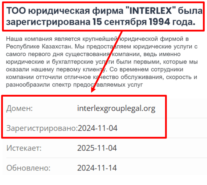 Мошенники юристы INTERLEX (interlexgrouplegal.org) Отзывы и возврат денег! 7 INTERLEX возраст