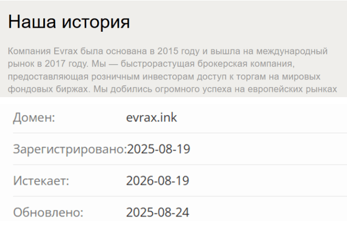 Мошеннический брокер Evrax (evrax.ink) Отзывы и возврат денег! 7 Evrax возраст