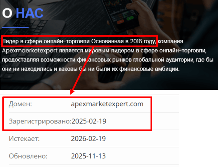 Мошеннический брокер Apex Market Expert (apexmarketexpert.com) Отзывы и возврат денег! 6 Apex Market Expert возраст