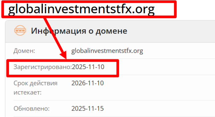 Мошеннический брокер GlobalInvestmentFx (globalinvestmentstfx.org) Отзывы и возврат денег! 6 GlobalInvestmentFx возраст