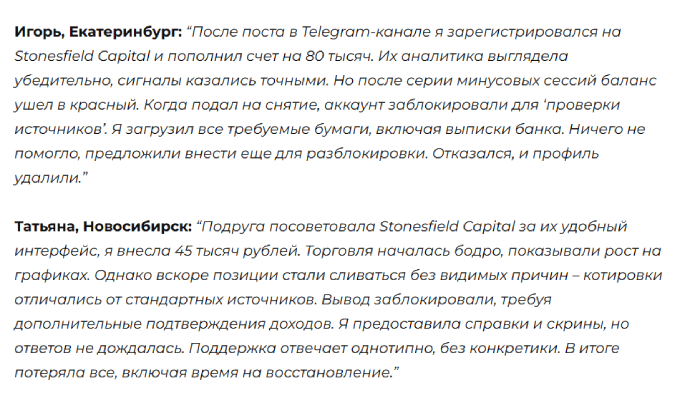 Stonesfield Capital отзывы