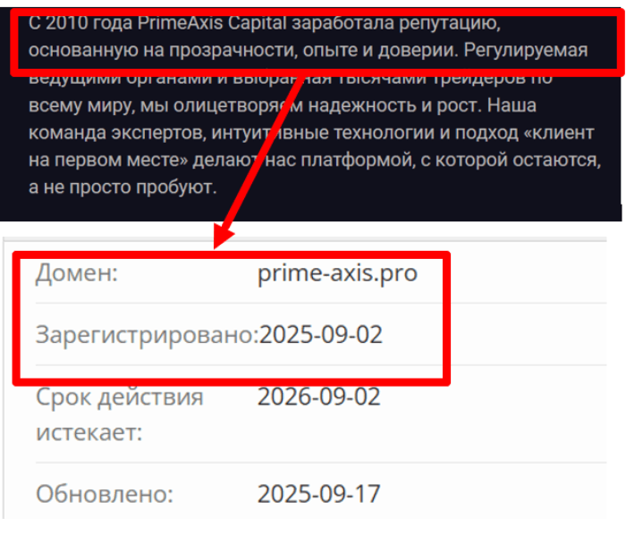 Мошеннический брокер PrimeAxis Capital (prime-axis.pro) Отзывы и возврат денег! 6 PrimeAxis Capital возраст