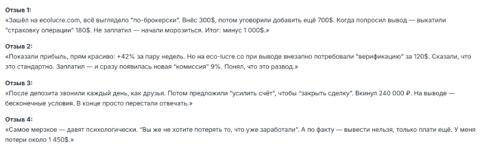 Мошеннический брокер Ecolucre (ecolucre.com) Отзывы и возврат денег! 10 Ecolucre отзывы