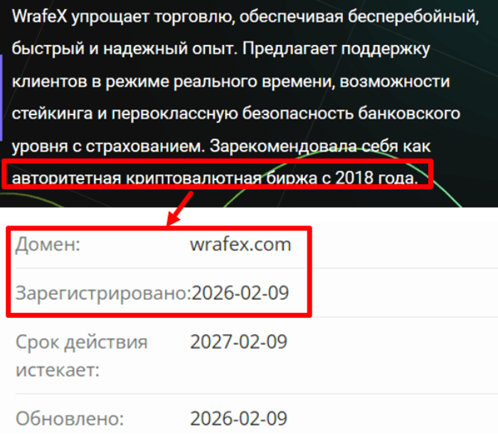 Мошенническая биржа WrafeX (wrafex.com) Отзывы и возврат денег! 6 WrafeX возраст