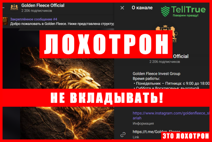 Мошеннический телеграм-канал Golden Fleece Official (t.me/Golden_Fleece). Отзывы и возврат денег