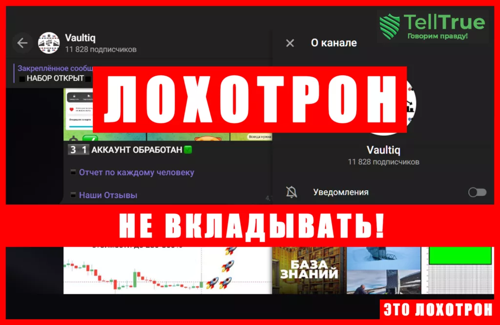 Мошеннический телеграм-канал Vaultiq (t.me/joinchat/qWkcshShtihjNmYy). Отзывы и возврат денег