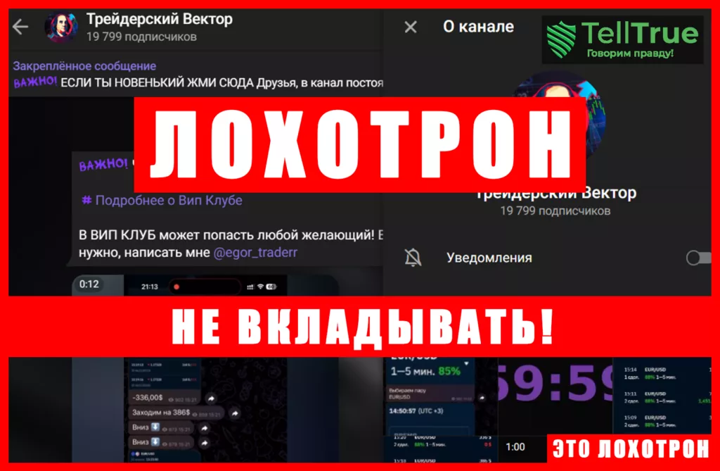 Мошеннический телеграм-канал Трейдерский Вектор (t.me/joinchat/1xYUrt86n0AwMWIy). Отзывы и возврат денег