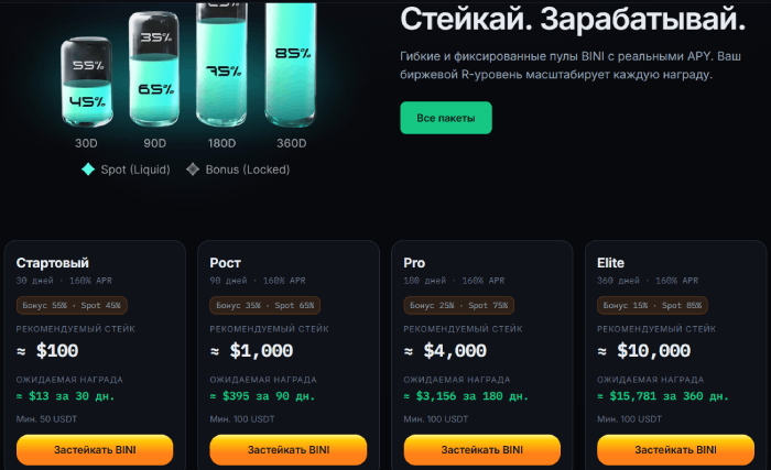 Криптобиржа BiniBit (binibit.com): условия, особенности работы, описание планов заработка 7 BiniBit тарифы