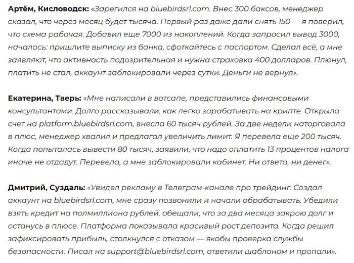 Мошеннический брокер Bluebird Capital (bluebirdsrl.com) Отзывы и возврат денег! 10 Bluebird Capital отзывы