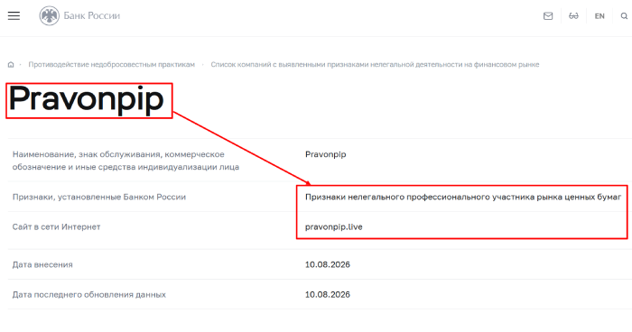 Мошеннический брокер Pravonpip (pravonpip.live) Отзывы и возврат денег! 8 Pravonpip отзывы