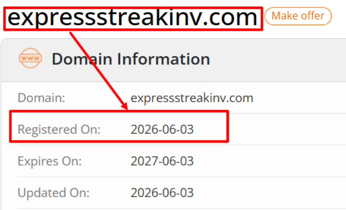 Мошеннический брокер ExpressStreakInv (expressstreakinv.com) Отзывы и возврат денег! 7 ExpressStreakInv возраст