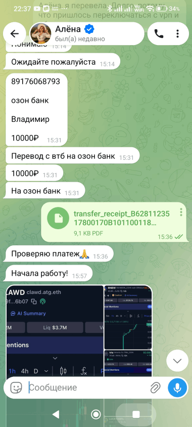 Мошенники! Канал в Телеграмме " Добрые дела" с Аленой 17 кидают людей