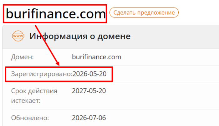 Мошеннический брокер Burifinance (burifinance.com) Отзывы и возврат денег! 6 Burifinance возраст